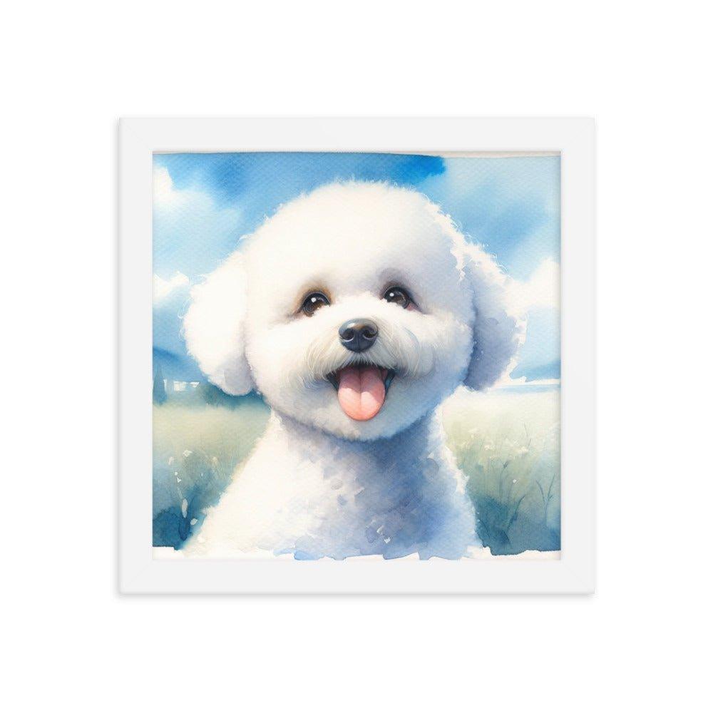 Bichon Frise Puppy Joyful Watercolor Scenery Framed Poster - Oh Posters