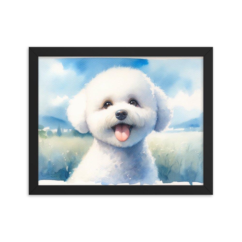 Bichon Frise Puppy Joyful Watercolor Scenery Framed Poster - Oh Posters