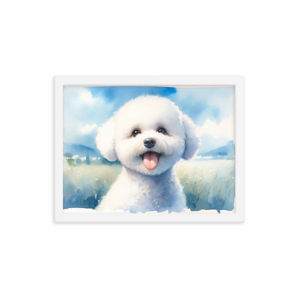 Bichon Frise Puppy Joyful Watercolor Scenery Framed Poster - Oh Posters