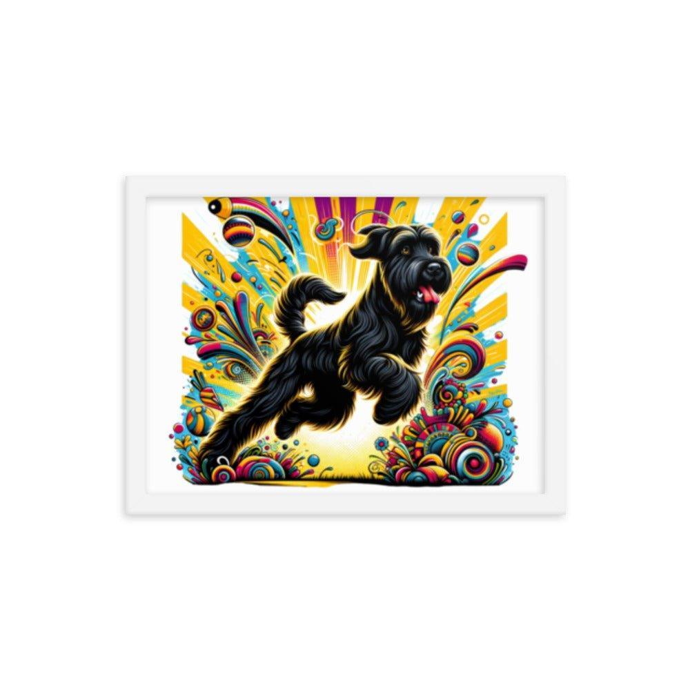 Black Briard Energy in Vibrant Cartoon-Style Art Framed Poster - Oh Posters