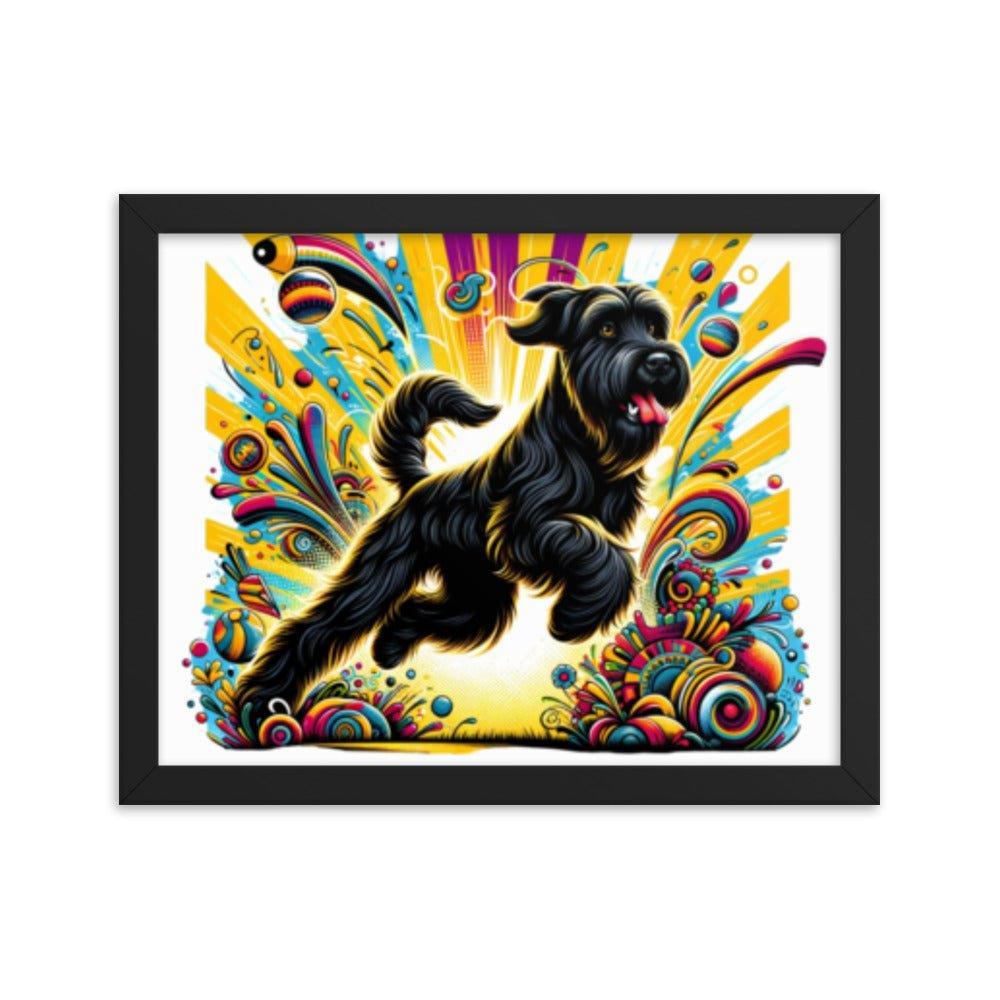 Black Briard Energy in Vibrant Cartoon-Style Art Framed Poster - Oh Posters