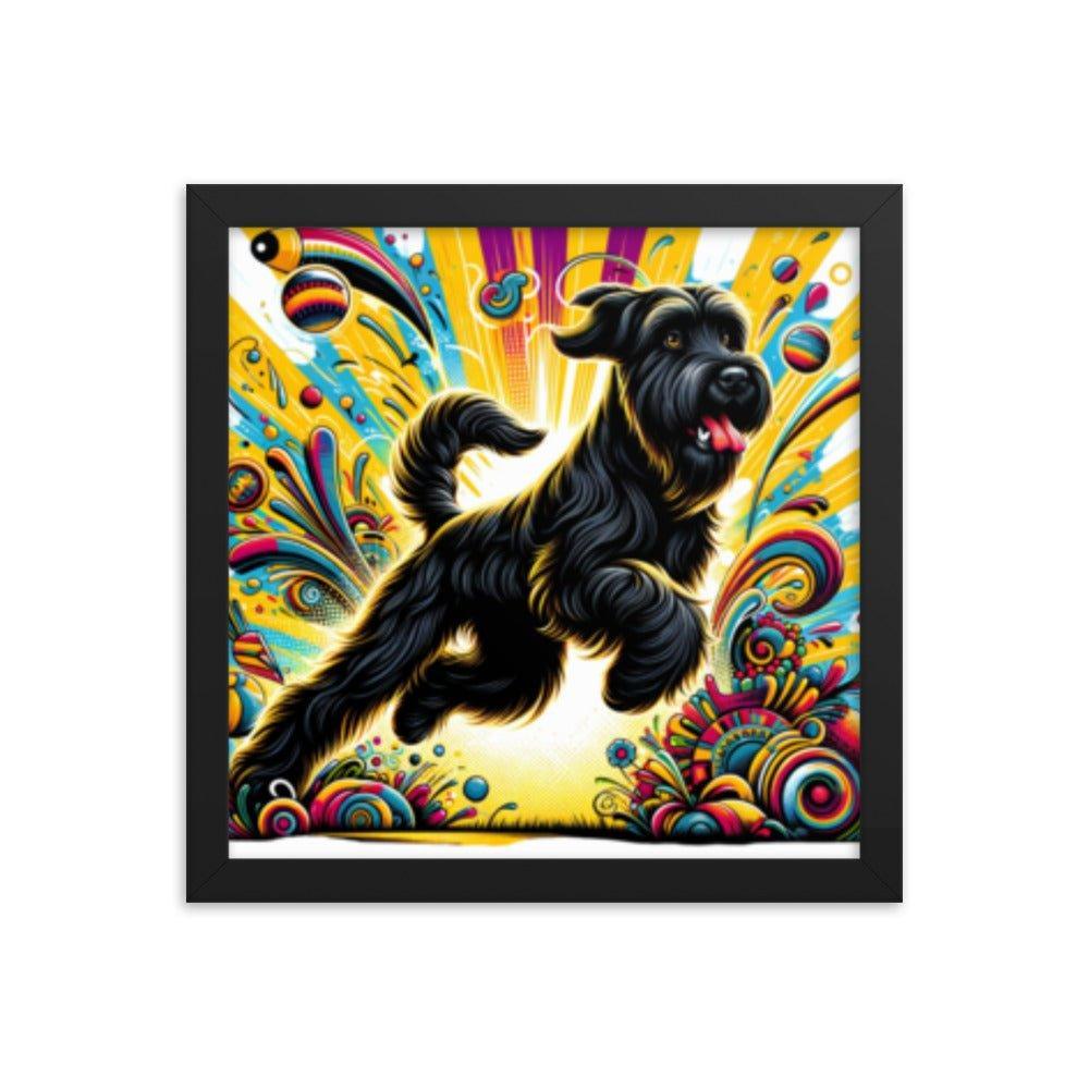 Black Briard Energy in Vibrant Cartoon-Style Art Framed Poster - Oh Posters