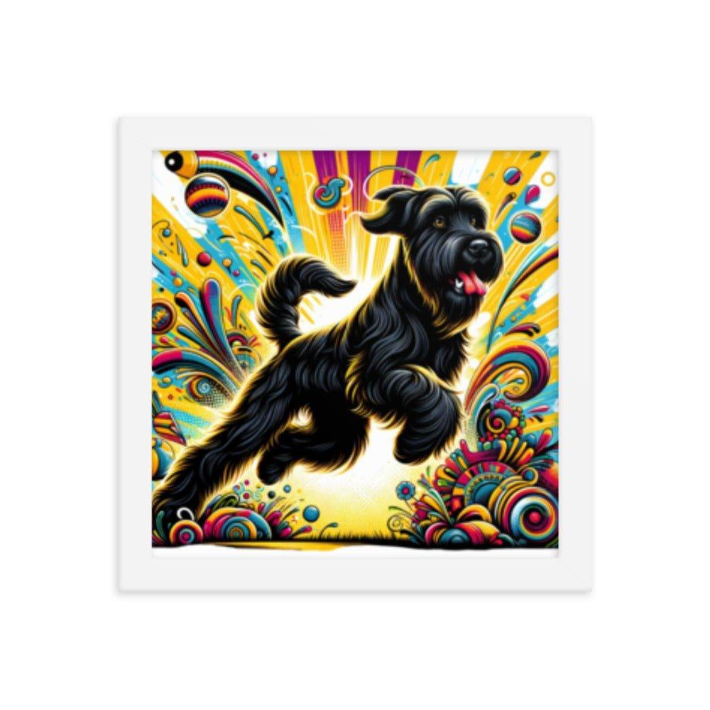 Black Briard Energy in Vibrant Cartoon-Style Art Framed Poster - Oh Posters