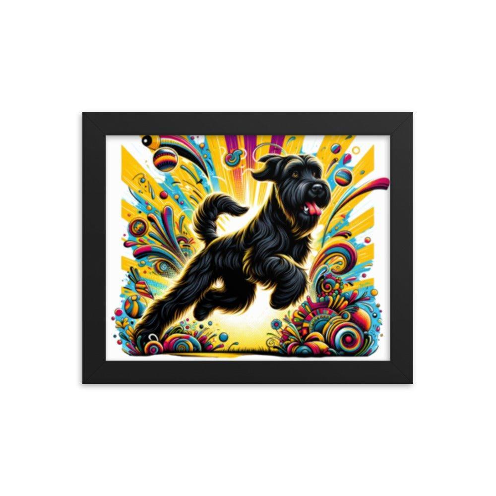 Black Briard Energy in Vibrant Cartoon-Style Art Framed Poster - Oh Posters