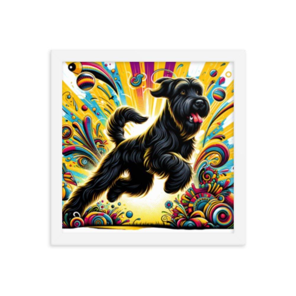 Black Briard Energy in Vibrant Cartoon-Style Art Framed Poster - Oh Posters