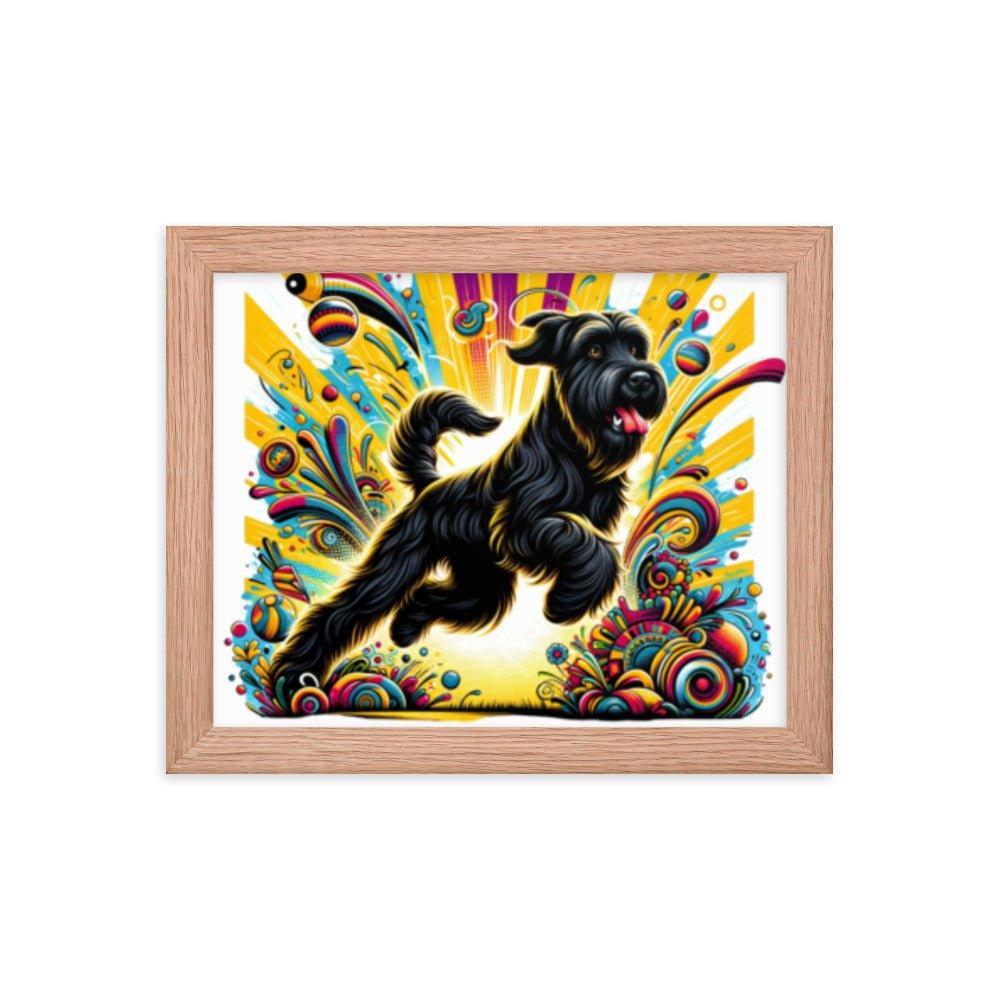 Black Briard Energy in Vibrant Cartoon-Style Art Framed Poster - Oh Posters