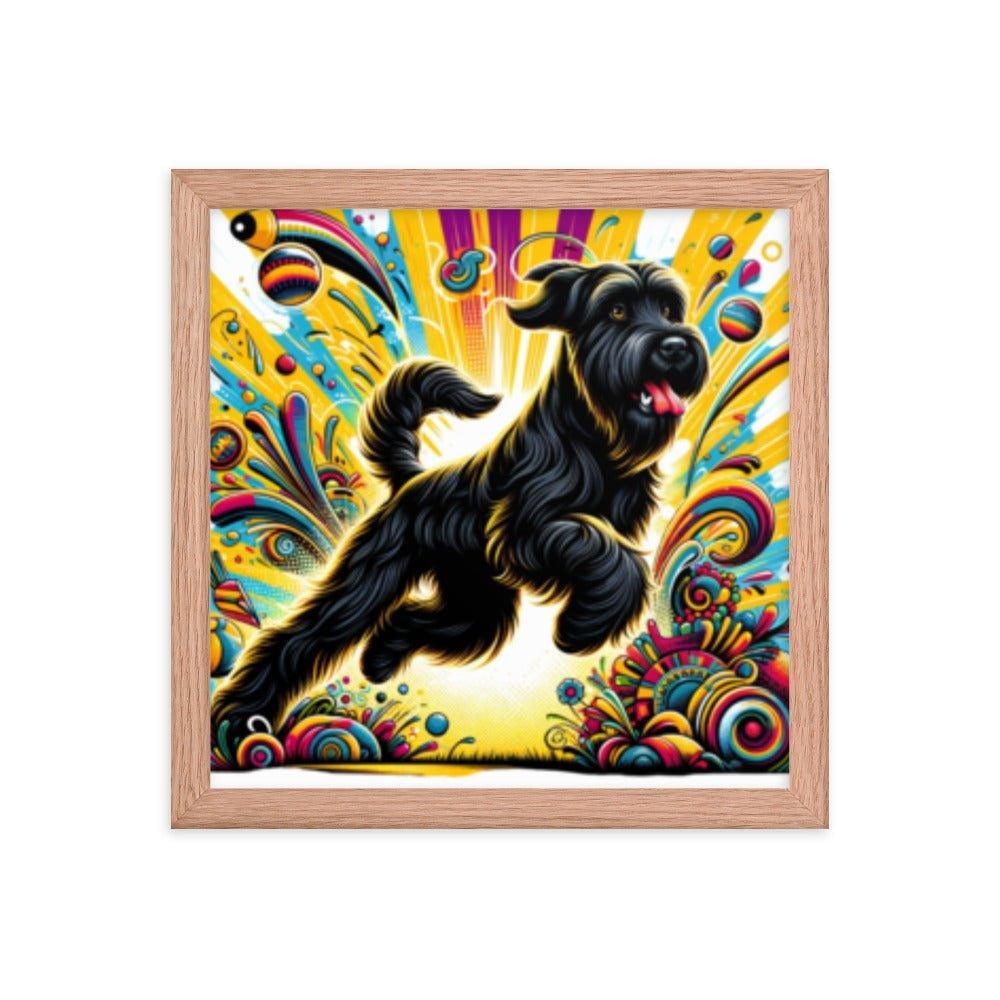 Black Briard Energy in Vibrant Cartoon-Style Art Framed Poster - Oh Posters