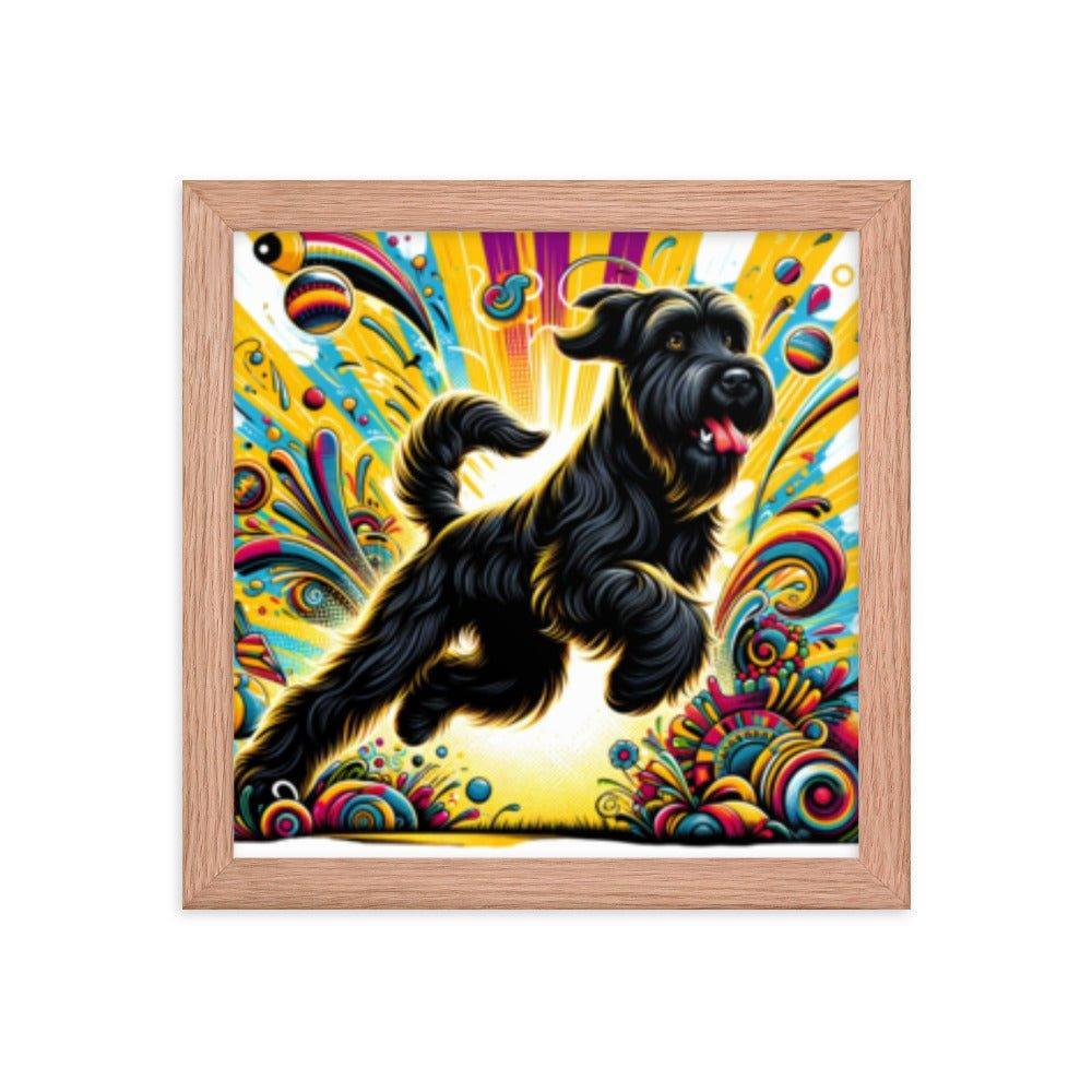 Black Briard Energy in Vibrant Cartoon-Style Art Framed Poster - Oh Posters