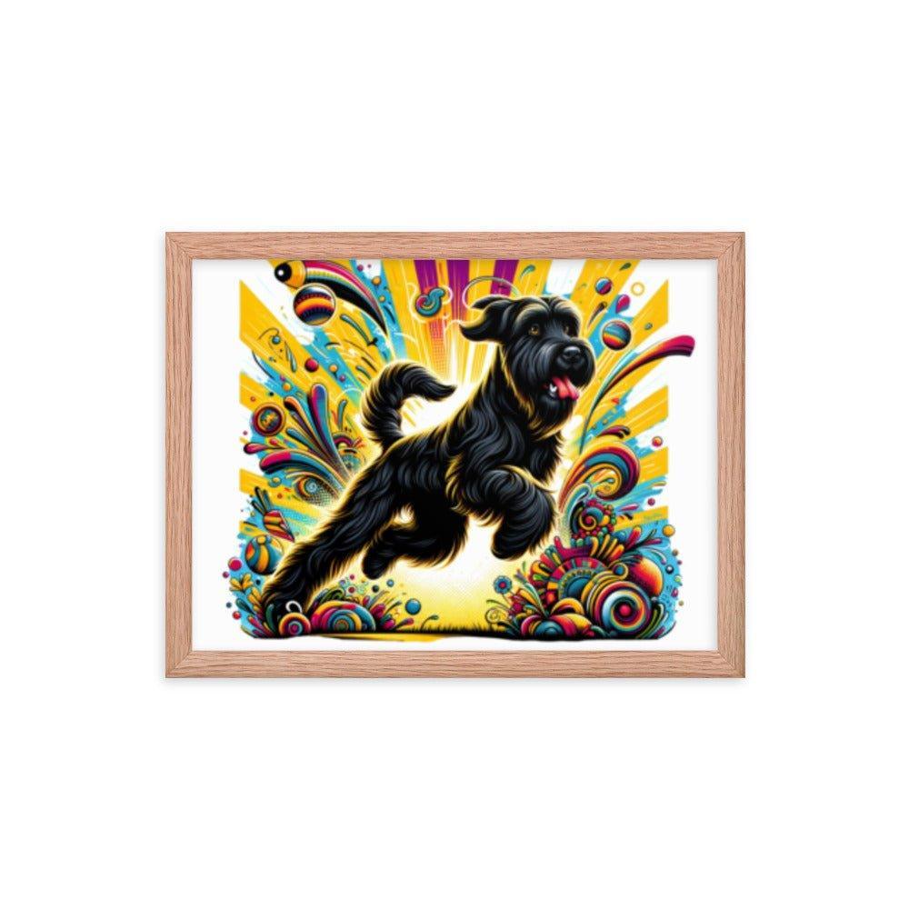 Black Briard Energy in Vibrant Cartoon-Style Art Framed Poster - Oh Posters