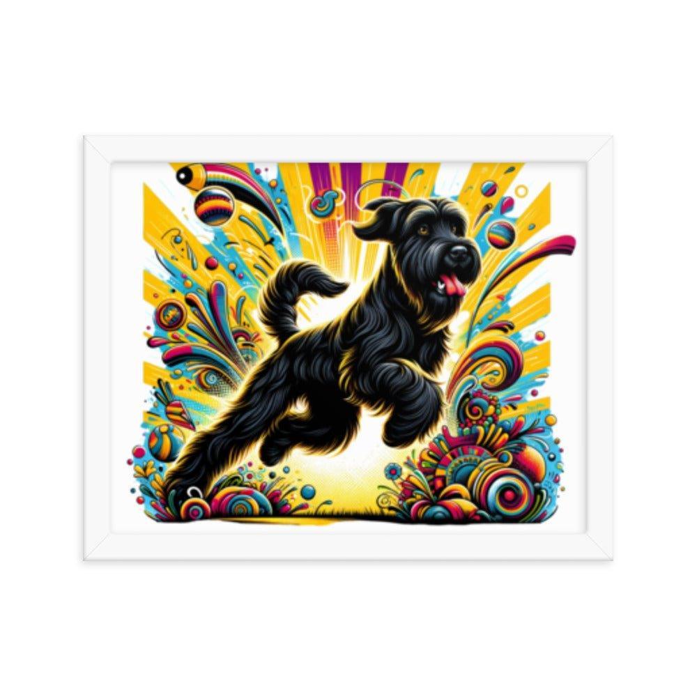 Black Briard Energy in Vibrant Cartoon-Style Art Framed Poster - Oh Posters