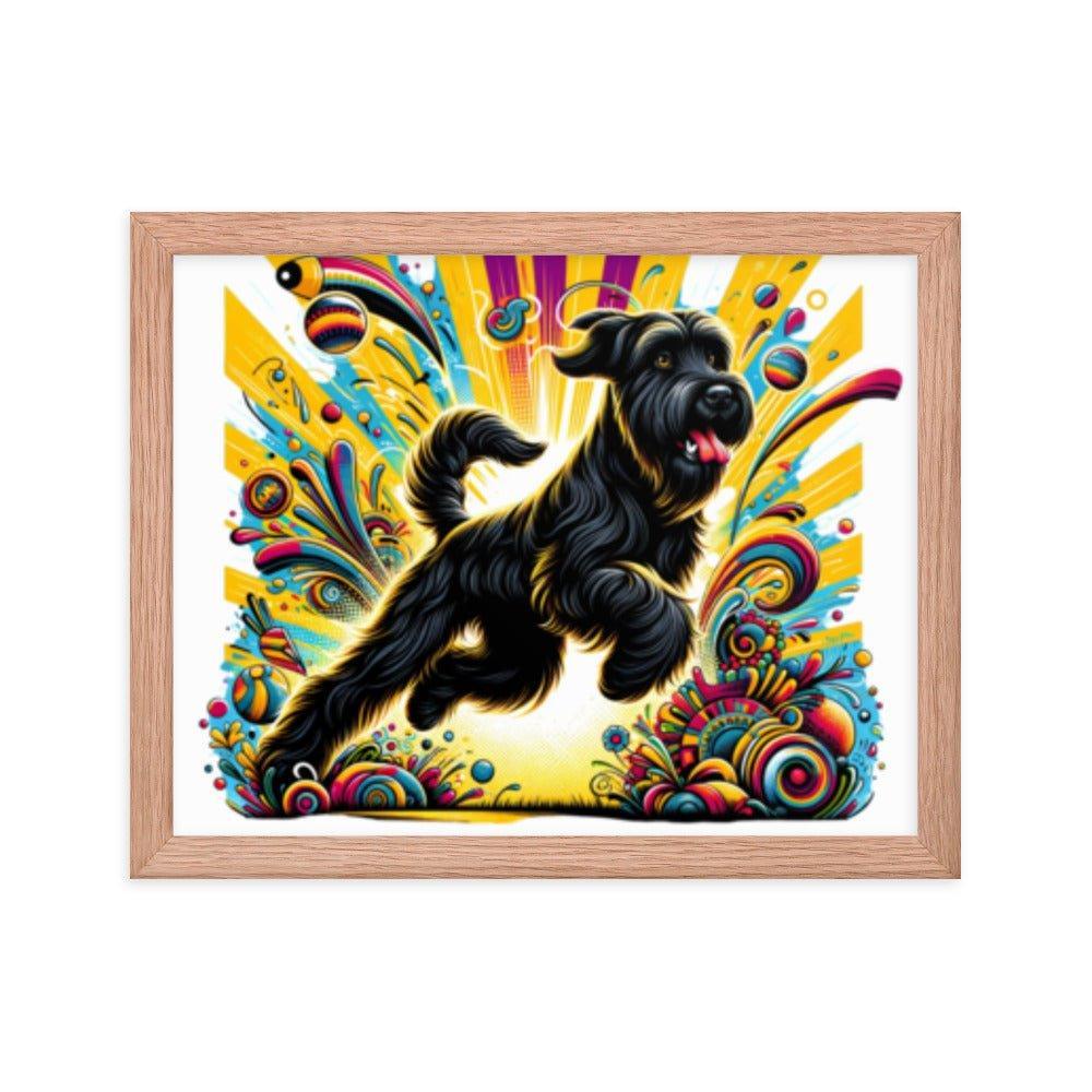 Black Briard Energy in Vibrant Cartoon-Style Art Framed Poster - Oh Posters