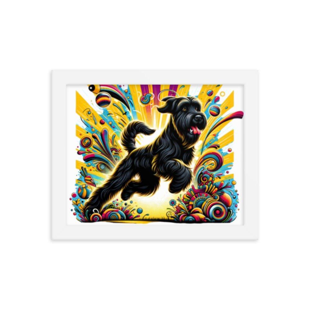 Black Briard Energy in Vibrant Cartoon-Style Art Framed Poster - Oh Posters