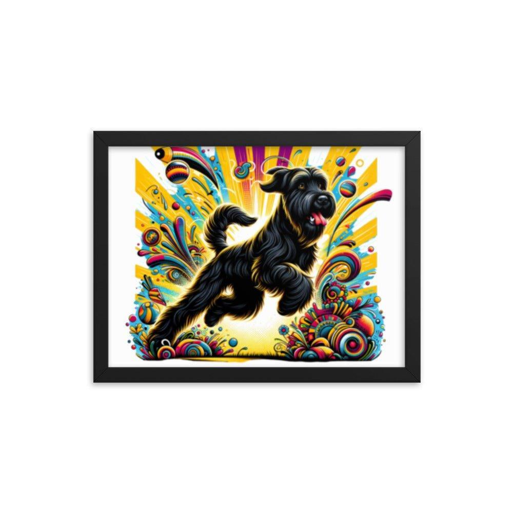 Black Briard Energy in Vibrant Cartoon-Style Art Framed Poster - Oh Posters