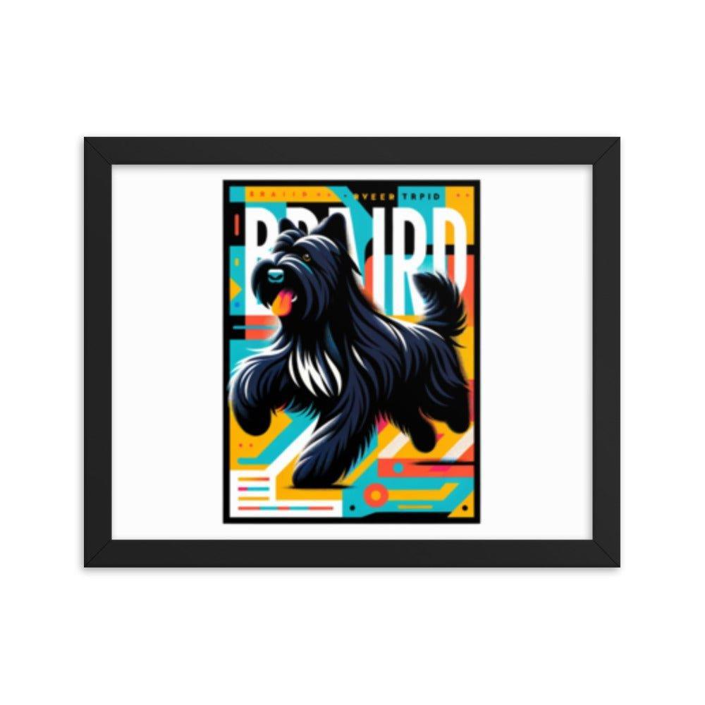 Black Briard Fun in Bright Geometric Style with Playful Typography Framed Poster - Oh Posters