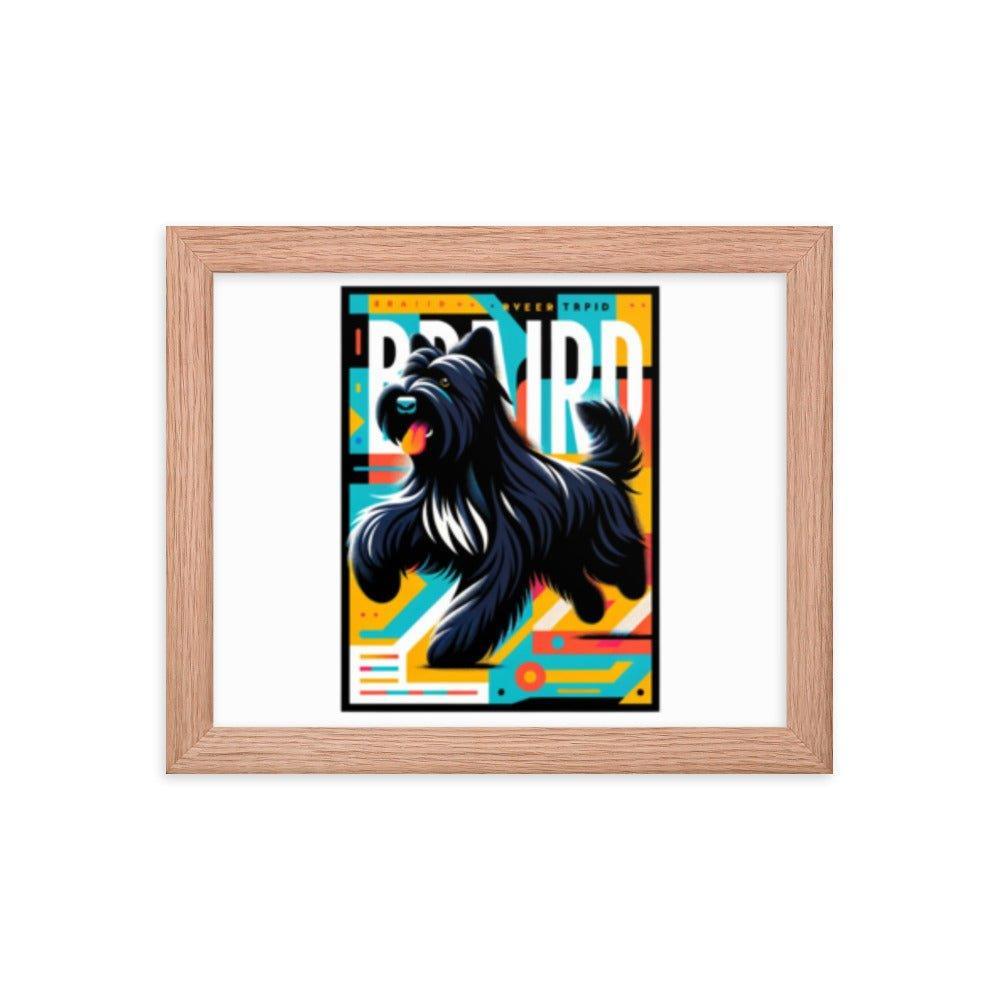 Black Briard Fun in Bright Geometric Style with Playful Typography Framed Poster - Oh Posters