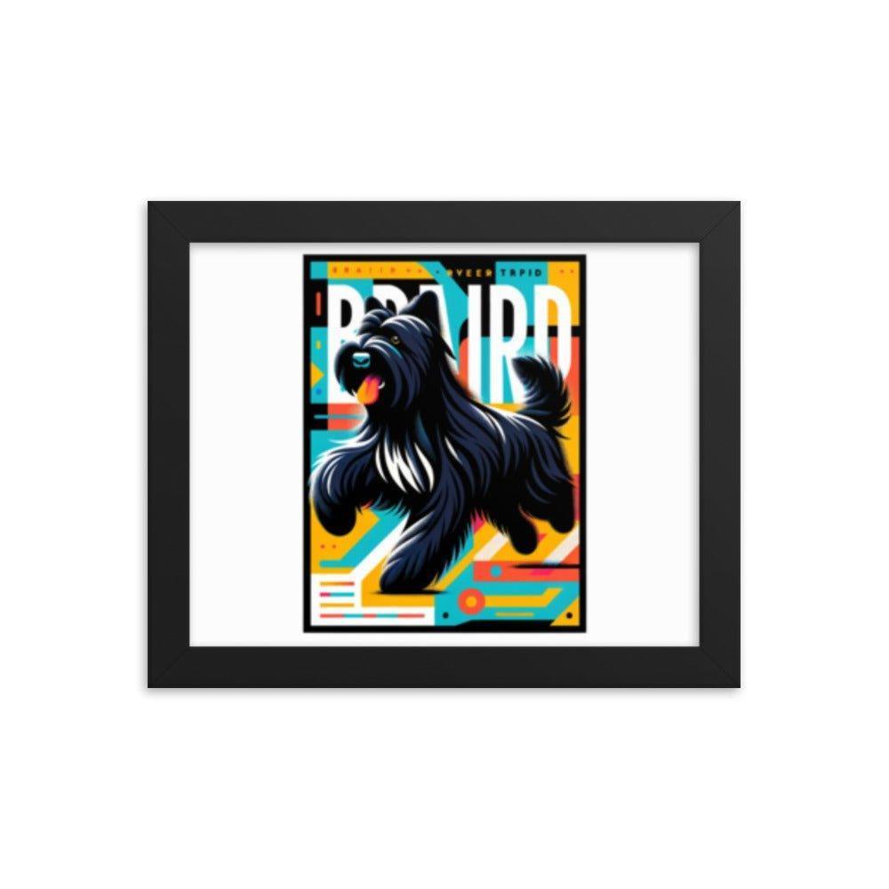 Black Briard Fun in Bright Geometric Style with Playful Typography Framed Poster - Oh Posters