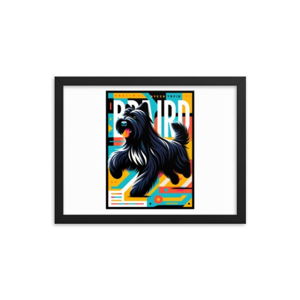 Black Briard Fun in Bright Geometric Style with Playful Typography Framed Poster - Oh Posters