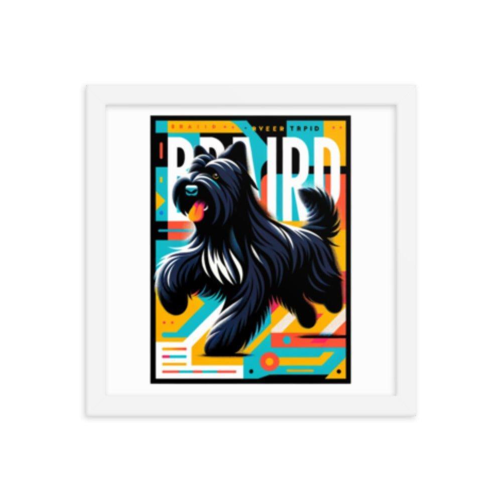 Black Briard Fun in Bright Geometric Style with Playful Typography Framed Poster - Oh Posters