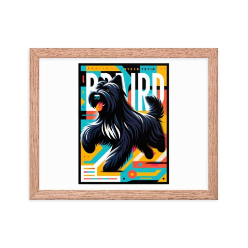 Black Briard Fun in Bright Geometric Style with Playful Typography Framed Poster - Oh Posters