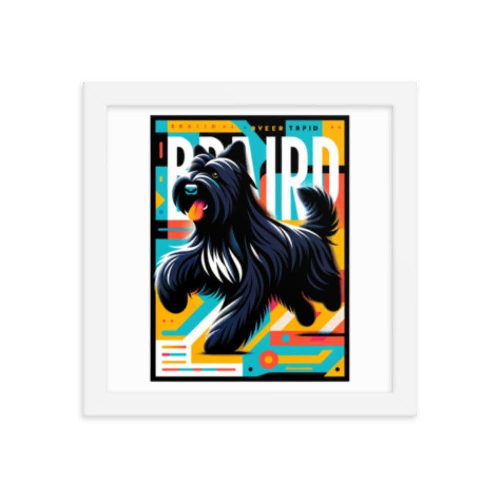 Black Briard Fun in Bright Geometric Style with Playful Typography Framed Poster - Oh Posters