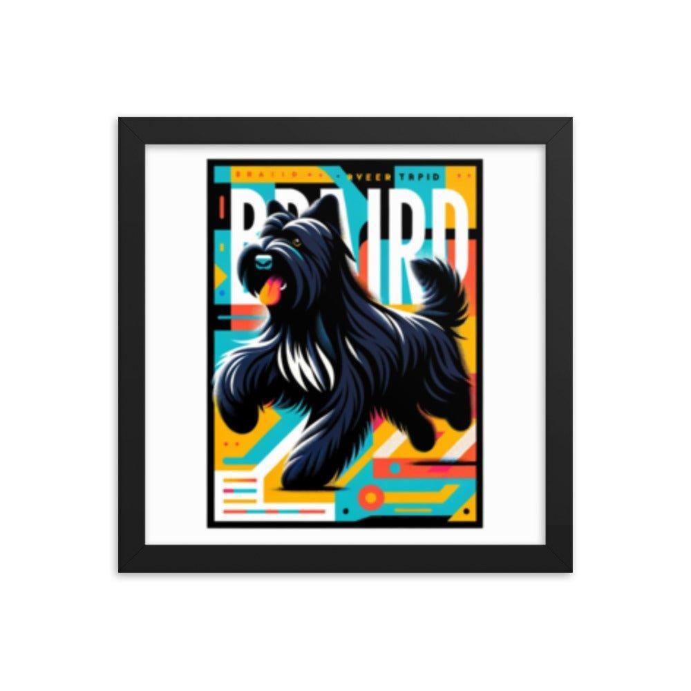 Black Briard Fun in Bright Geometric Style with Playful Typography Framed Poster - Oh Posters