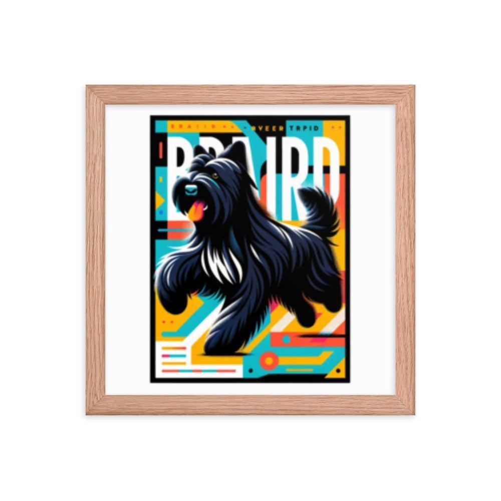 Black Briard Fun in Bright Geometric Style with Playful Typography Framed Poster - Oh Posters