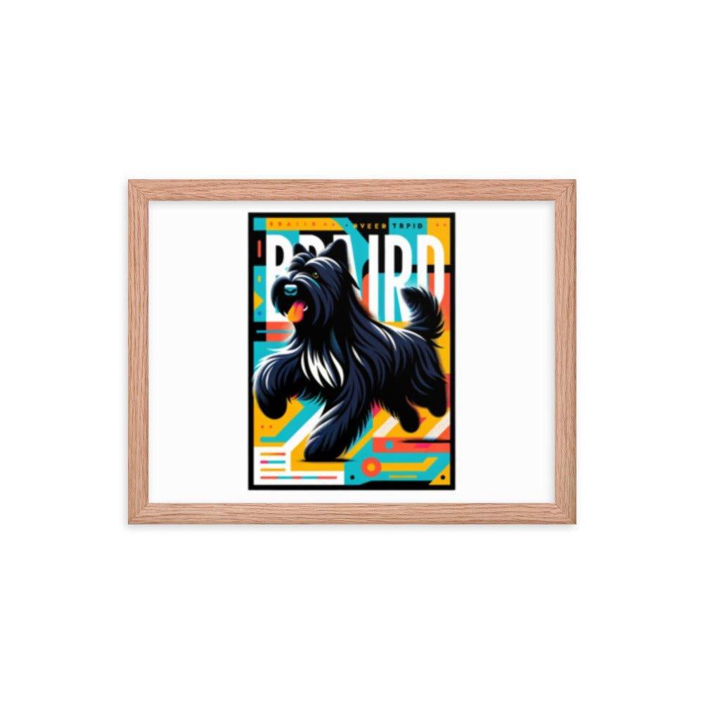 Black Briard Fun in Bright Geometric Style with Playful Typography Framed Poster - Oh Posters