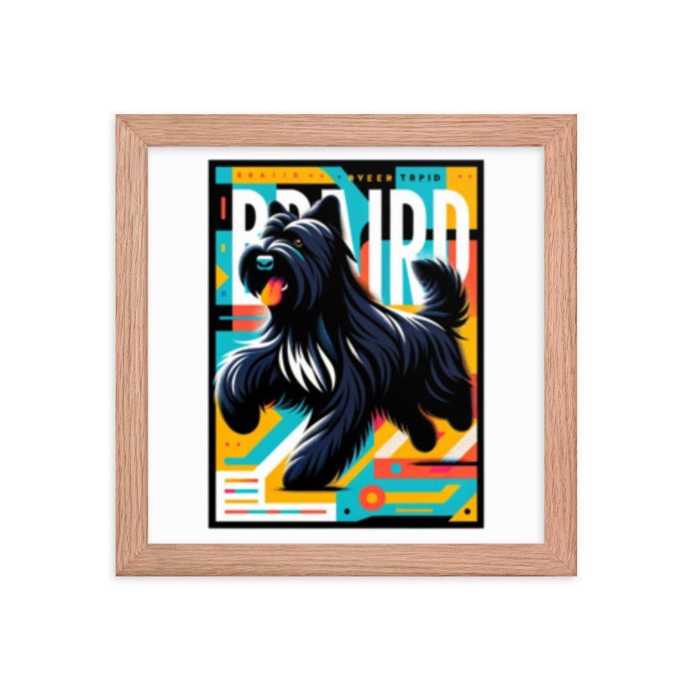 Black Briard Fun in Bright Geometric Style with Playful Typography Framed Poster - Oh Posters