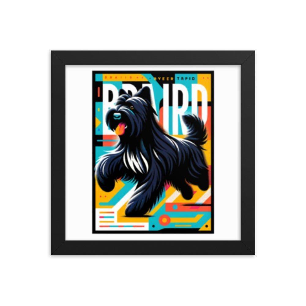 Black Briard Fun in Bright Geometric Style with Playful Typography Framed Poster - Oh Posters