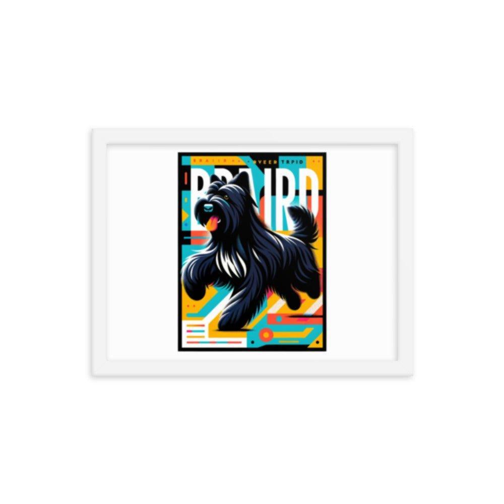 Black Briard Fun in Bright Geometric Style with Playful Typography Framed Poster - Oh Posters