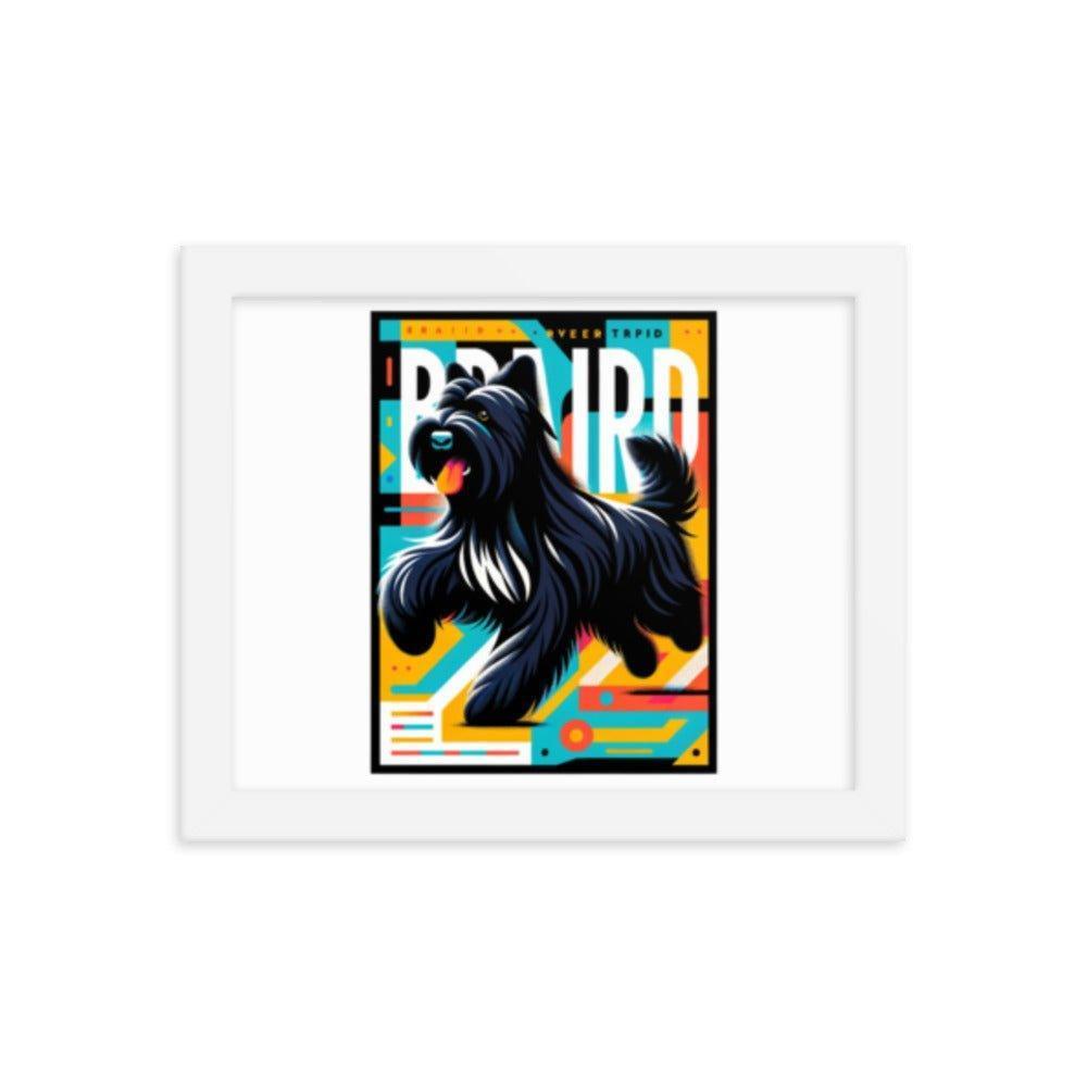 Black Briard Fun in Bright Geometric Style with Playful Typography Framed Poster - Oh Posters