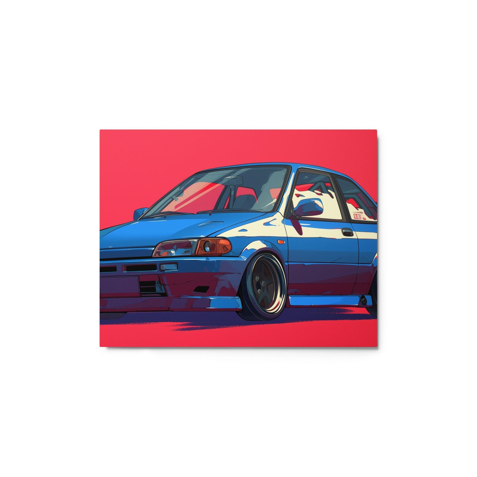 Blue JDM 90s Hatchback Bold Racing Style Digital Artwork Metal Poster - Oh Posters