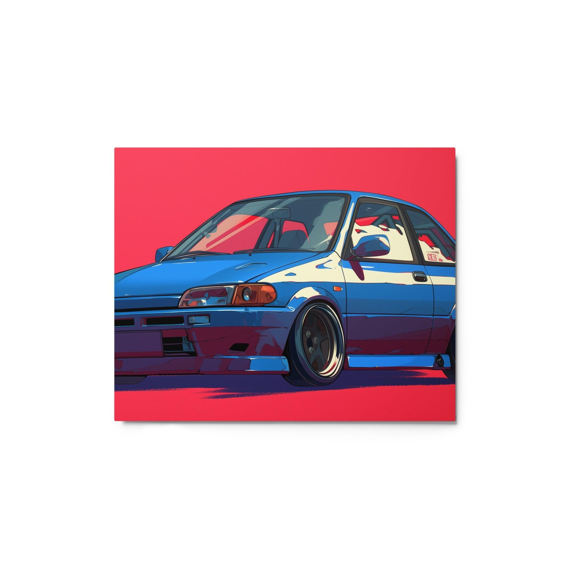 Blue JDM 90s Hatchback Bold Racing Style Digital Artwork Metal Poster - Oh Posters