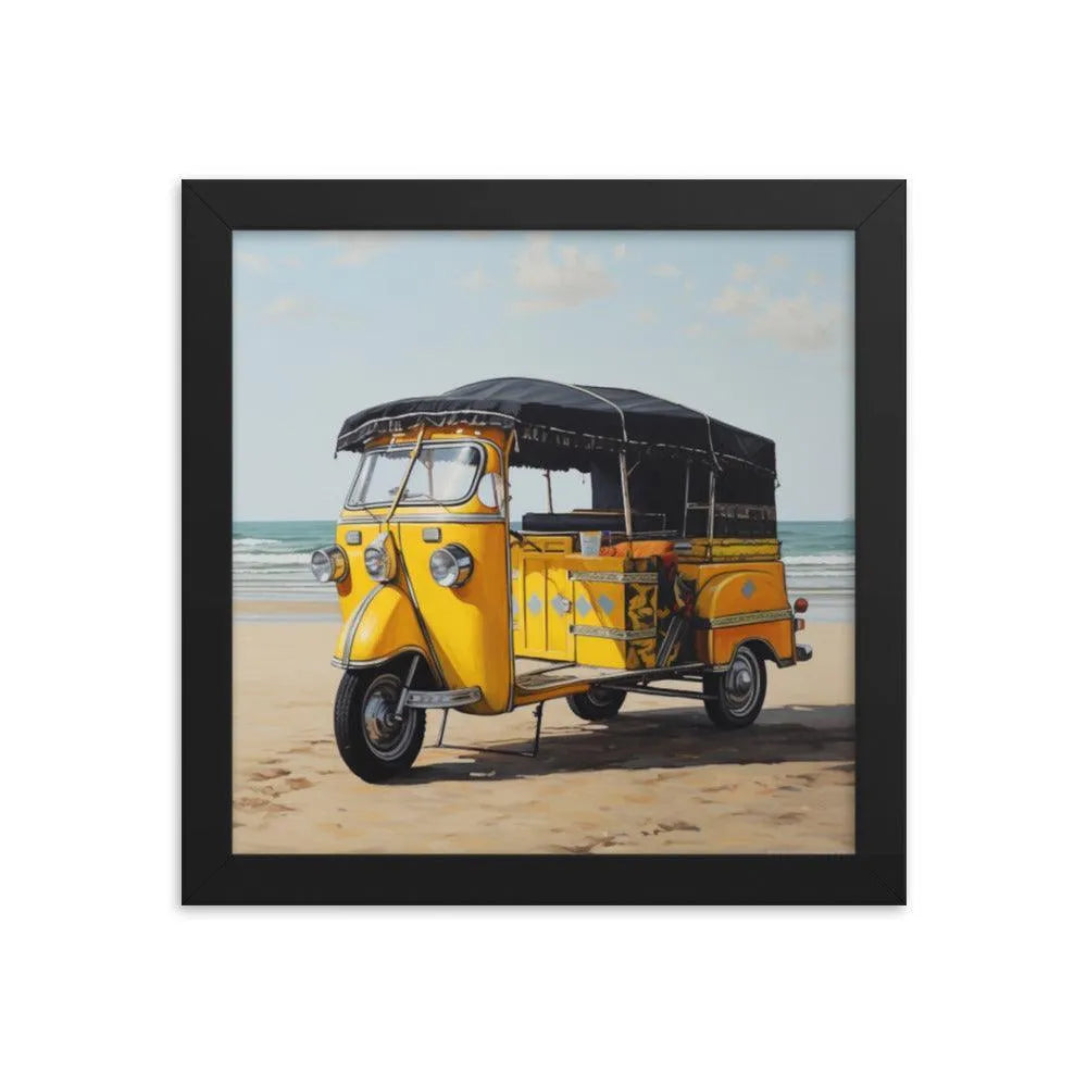 Indian TukTuk Rickshaw Vehicle Beach Painting Framed Poster - Oh Posters