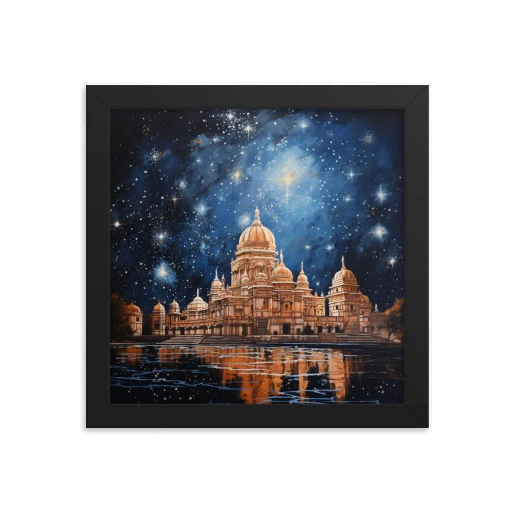 Indian Hindu Mandir at Night Starry Sky Painting Framed Poster - Oh Posters