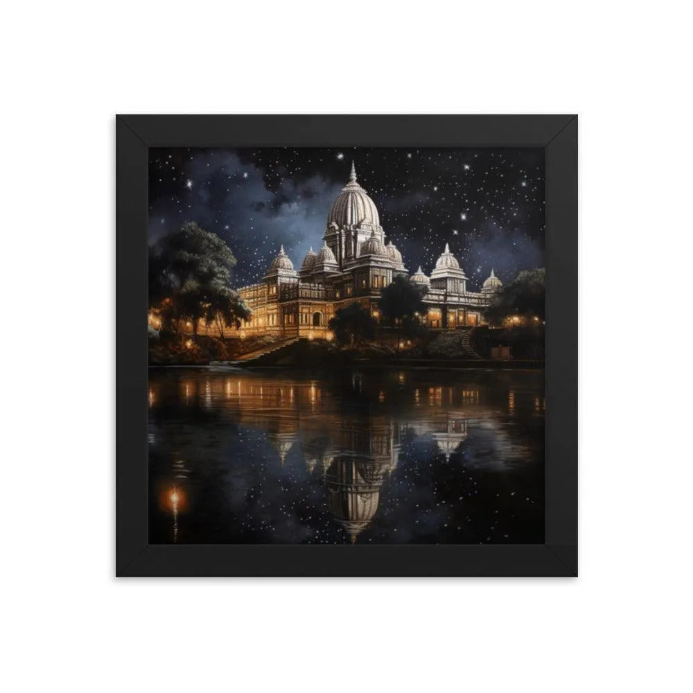 Indian Hindu Mandir at Night Starry Sky Painting Framed Poster - Oh Posters