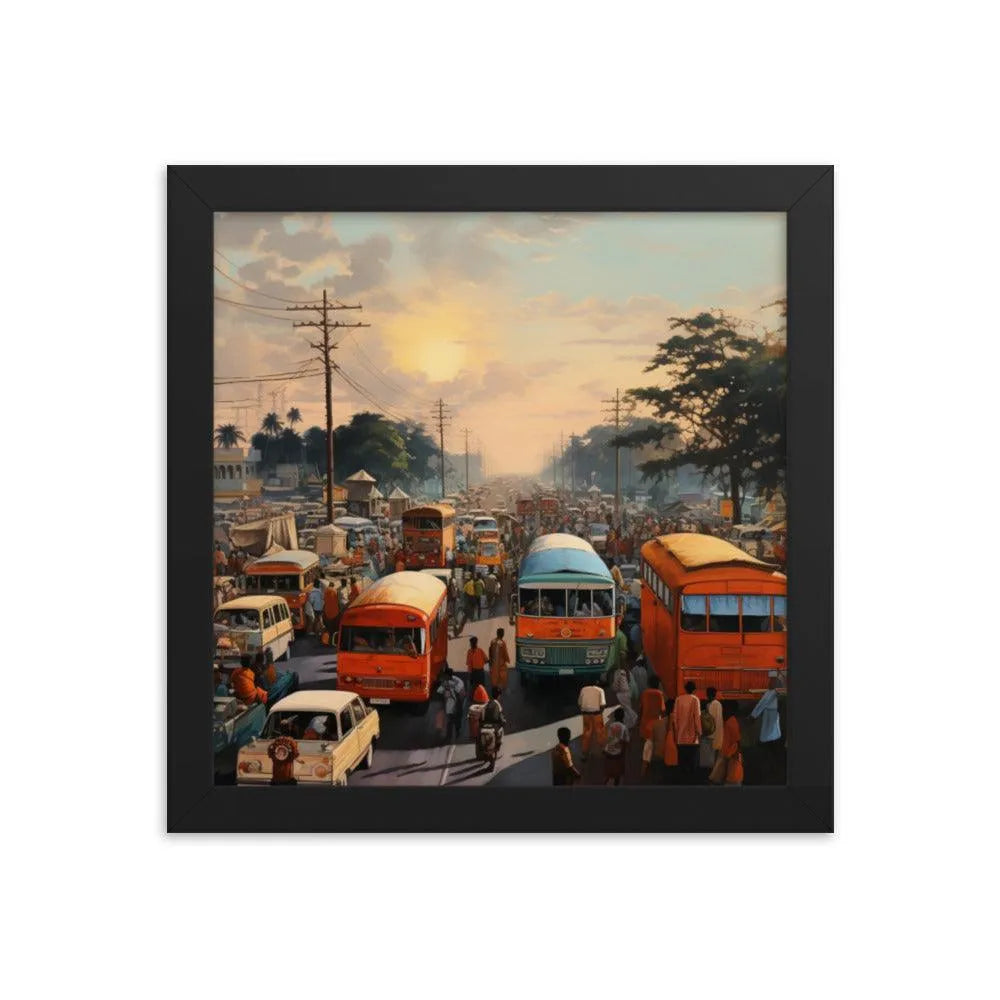 Indian Street Traffic Painting Framed Poster - Oh Posters