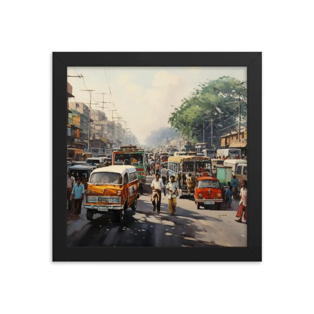 Indian Street Traffic Painting Framed Poster - Oh Posters