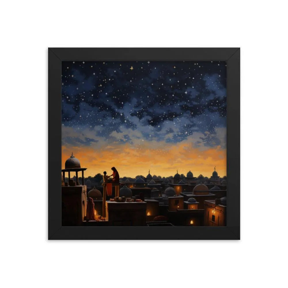 Indian Rooftop House Starry Night Sky Painting Framed Poster - Oh Posters