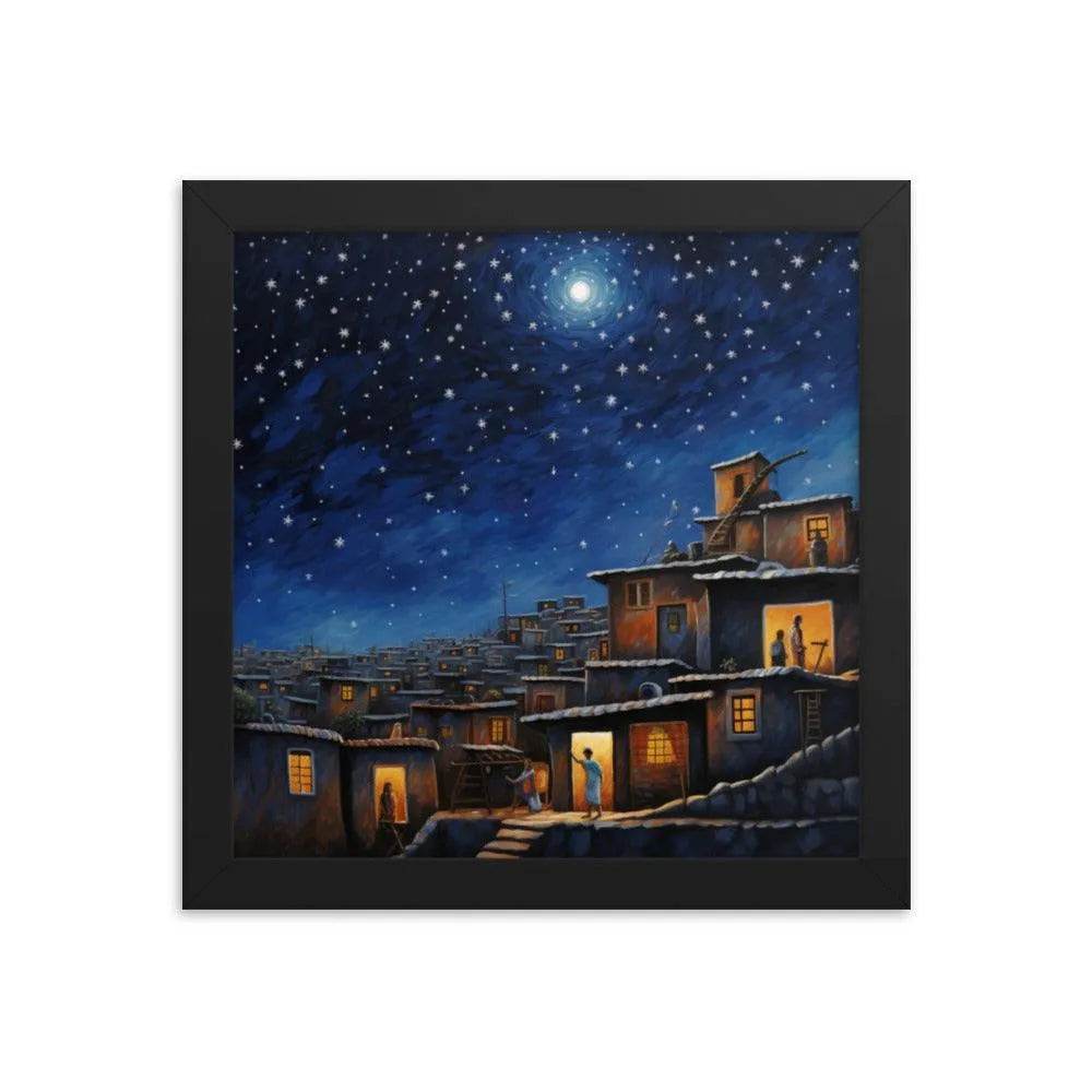 Indian Rooftop House Starry Night Sky Painting Framed Poster - Oh Posters