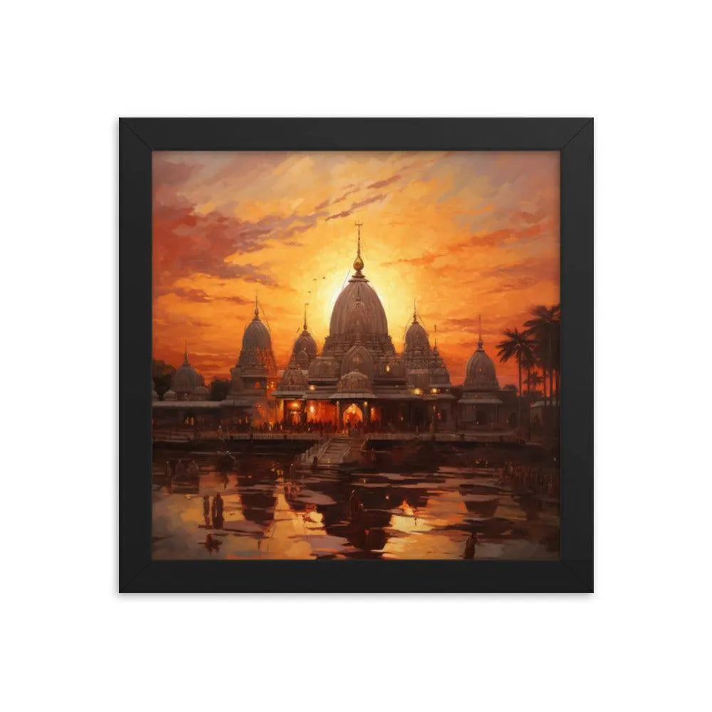 Mandir Sunset Indian Hinduism Painting Framed Poster - Oh Posters