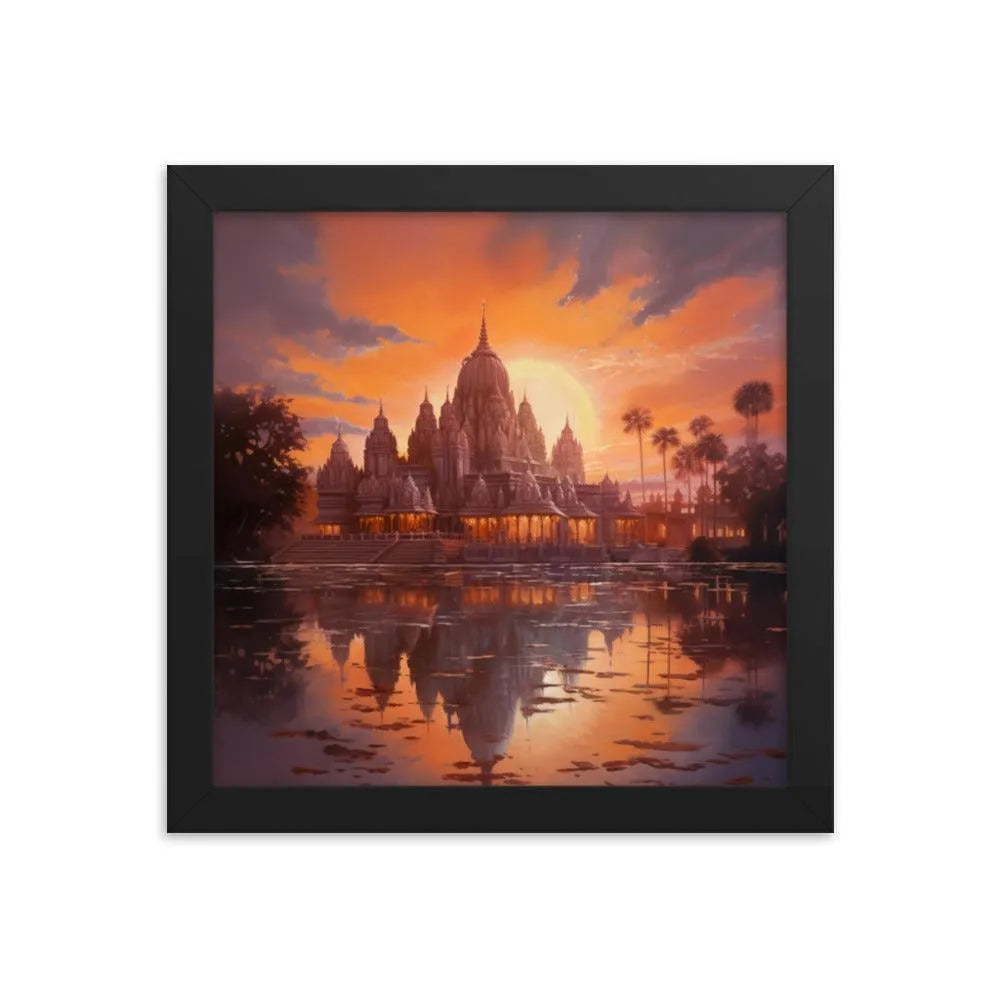 Mandir Sunset Indian Hinduism Painting Framed Poster - Oh Posters