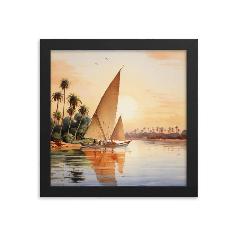 Papyrus Boat Sailing River Nile Ancient Egypt Landmark Painting Framed Poster - Oh Posters