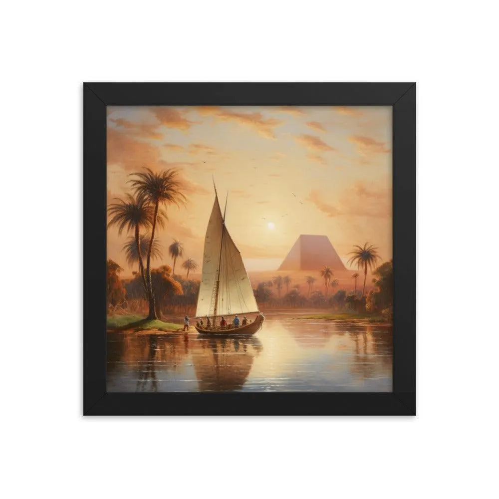 Papyrus Boat Sailing River Nile Ancient Egypt Landmark Painting Framed Poster - Oh Posters