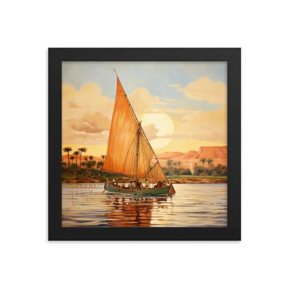 Papyrus Boat Sailing River Nile Ancient Egypt Landmark Painting Framed Poster - Oh Posters