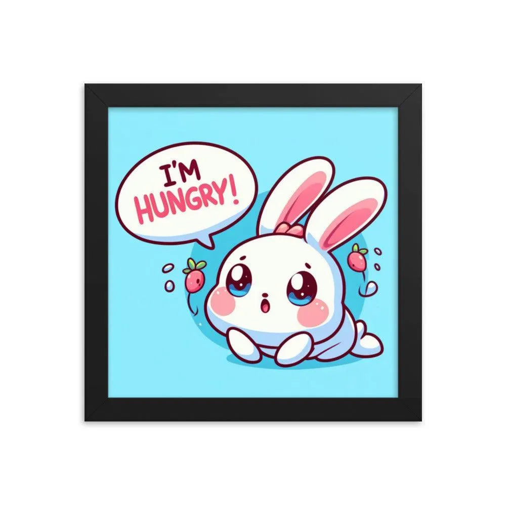 Bunny Rabbit Saying 'I'm Hungry' Framed Poster - Oh Posters
