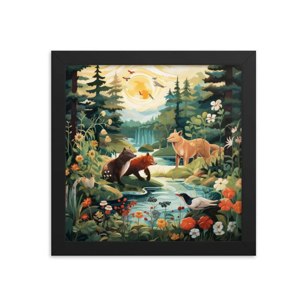 Lakeside Wildlife Harmony Nature Painting Framed Poster - Oh Posters