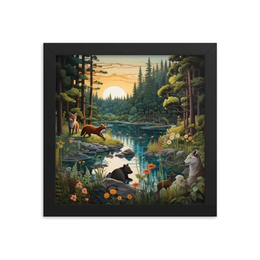 Lakeside Wildlife Harmony Nature Painting Framed Poster - Oh Posters