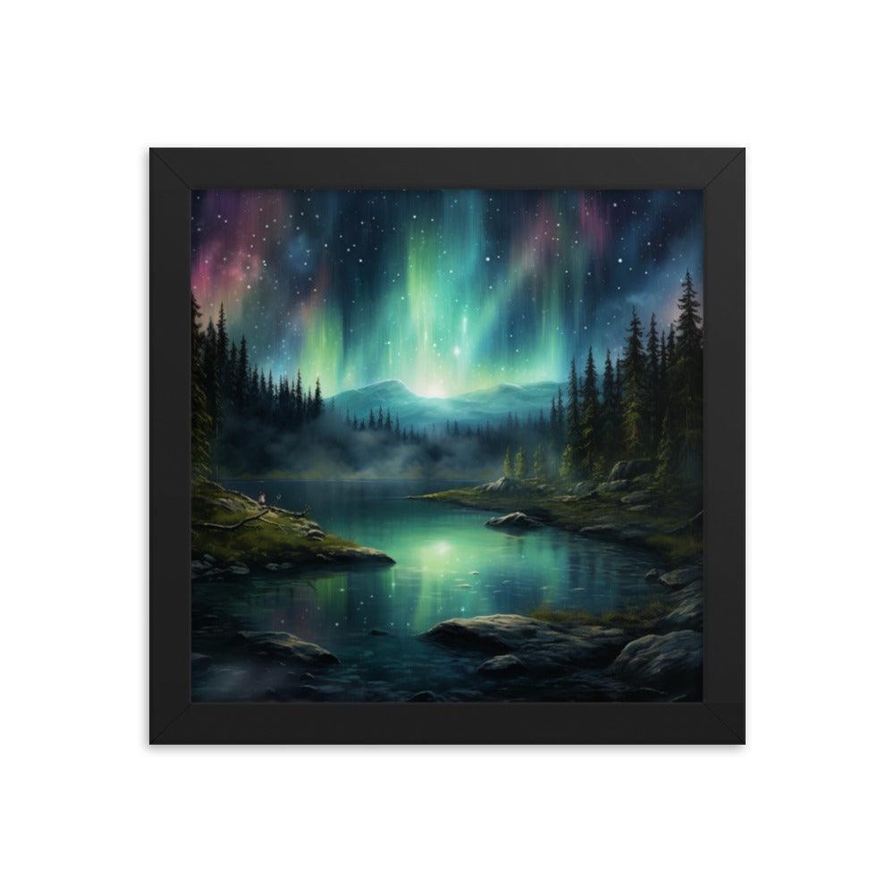 Celestial Night Spectacle Over The Lake Framed Poster - Oh Posters