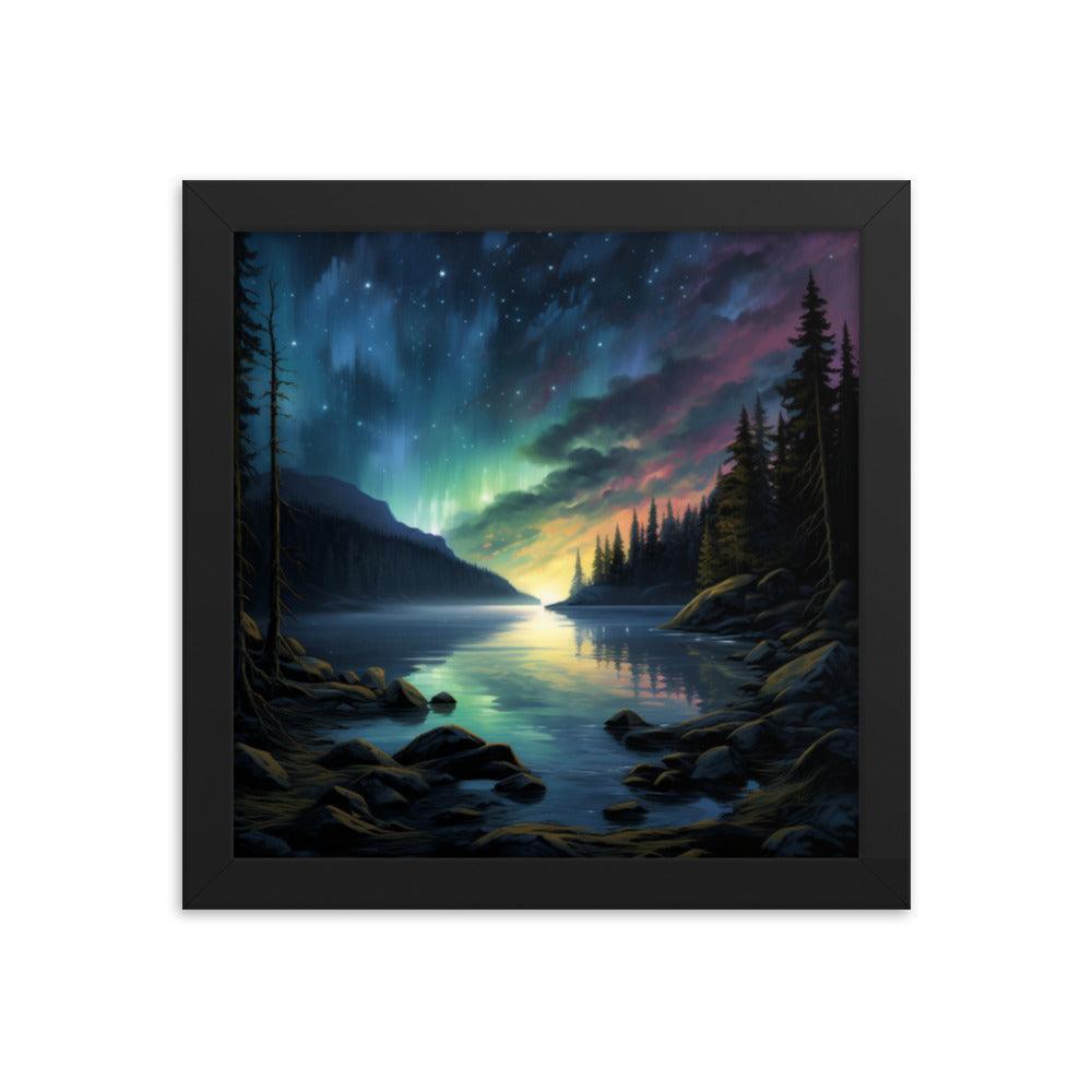 Celestial Night Spectacle Over The Lake Framed Posterposter - Oh Posters